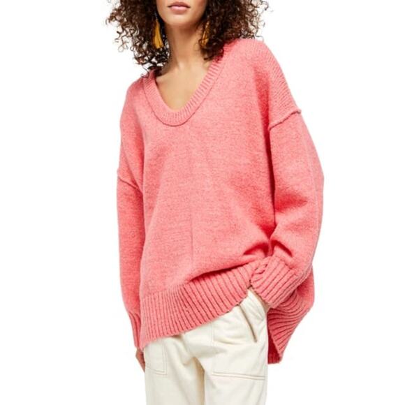 Free People Brookside Tunic Sweater XS NWT Pink Lightning Oversized Knit - Picture 1 of 12
